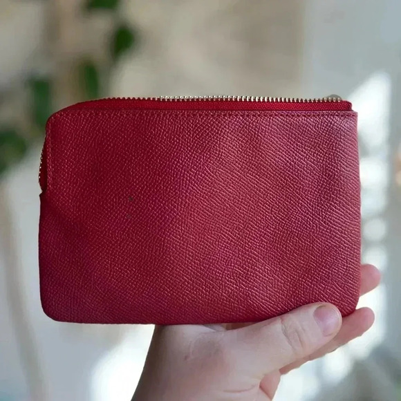 Coach Red Saffiano Leather Wristlet Pouch | Zip-Top Small Clutch | Wallet - Picture 5 of 11